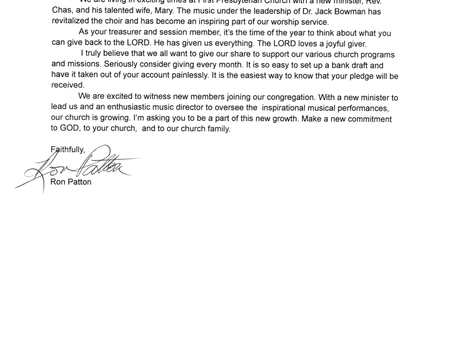 Stewardship Letter from Ron Patton