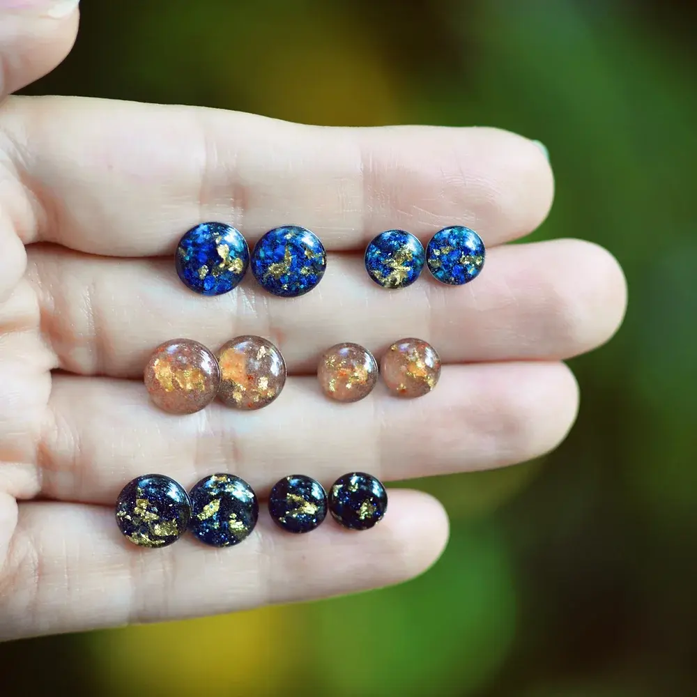 Earrings, Crushed Gemstone Studs, 6mm by Cameoko