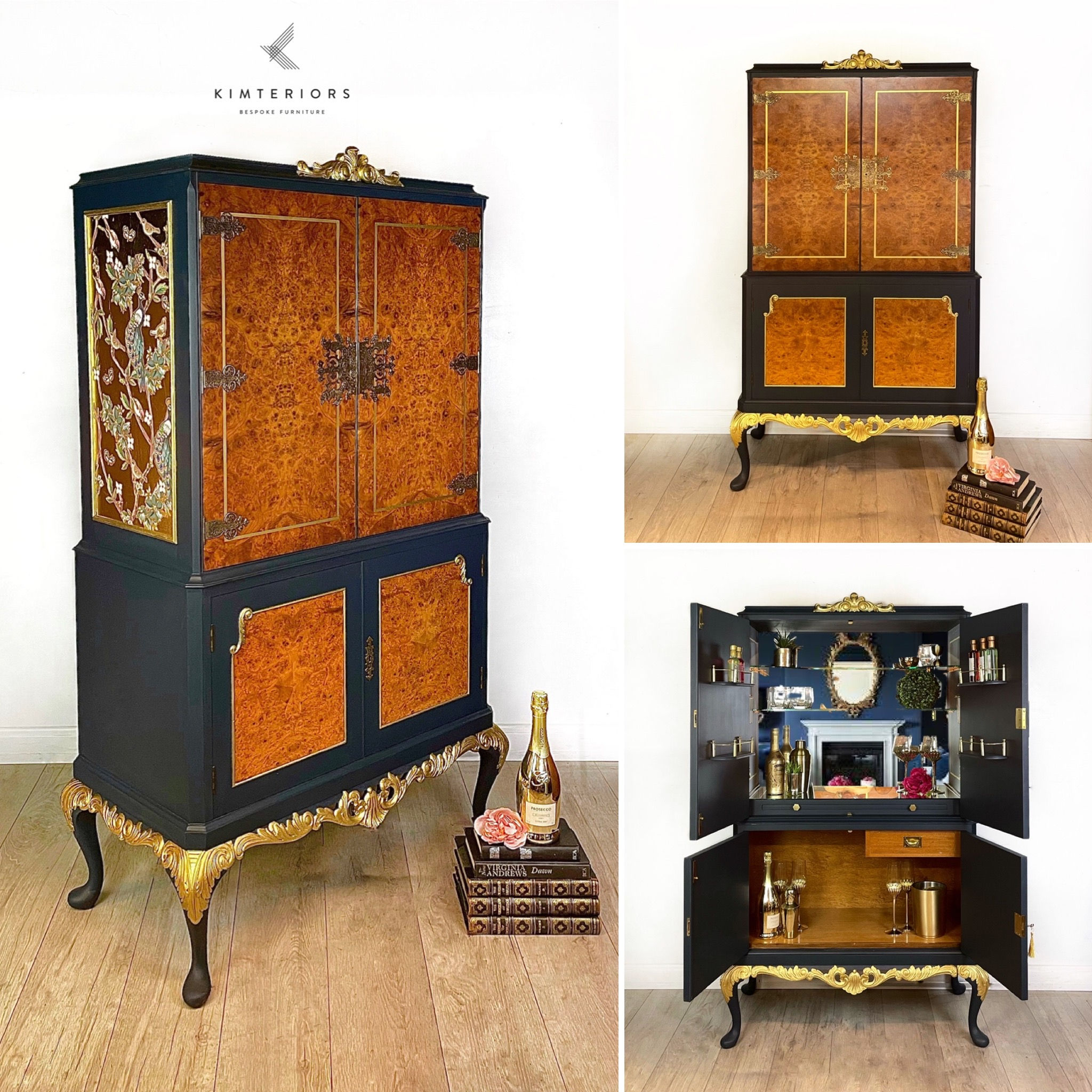 Navy Blue Peacock Drinks Cabinet
