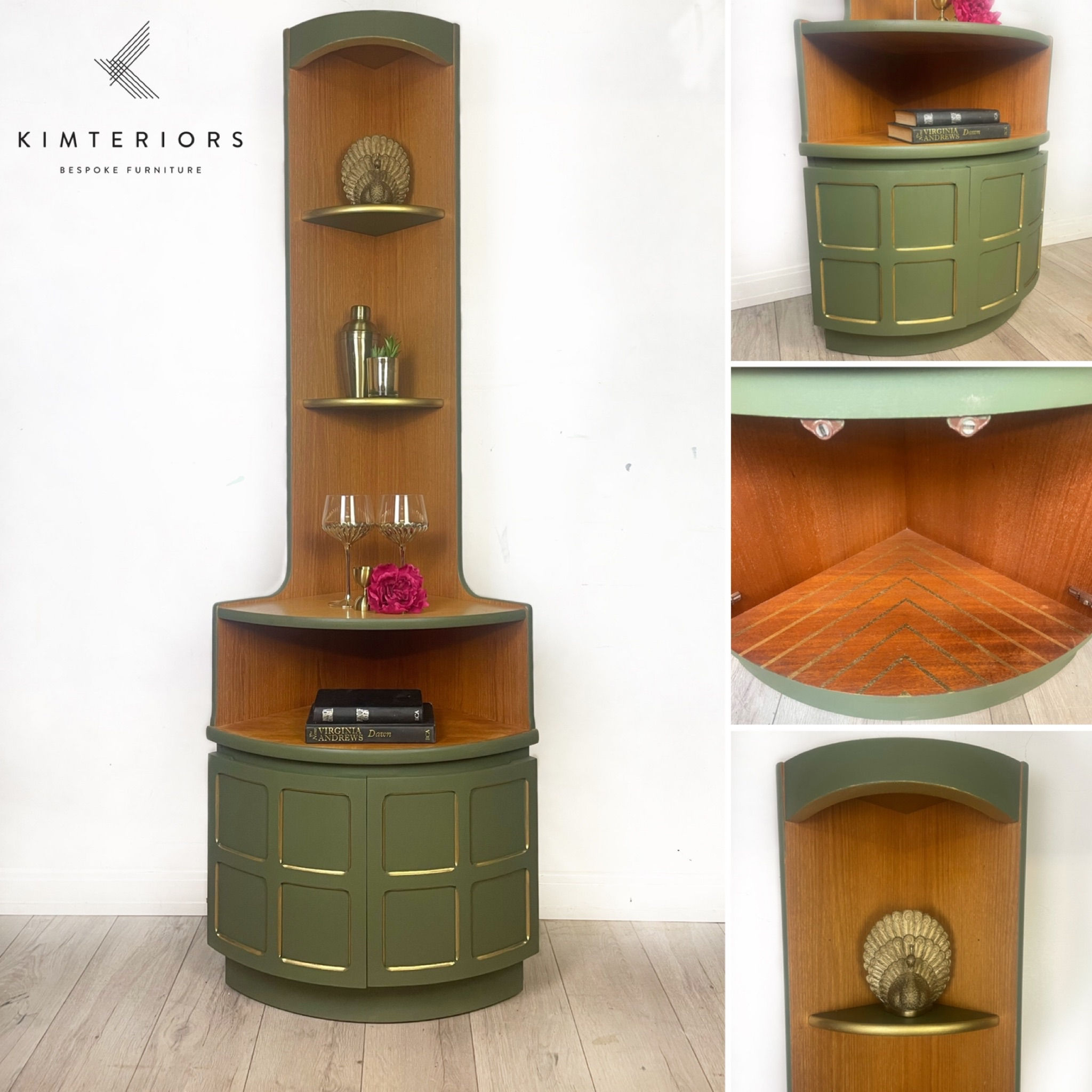 Nathan Teak Corner Unit in Green or Drinks Cabinet