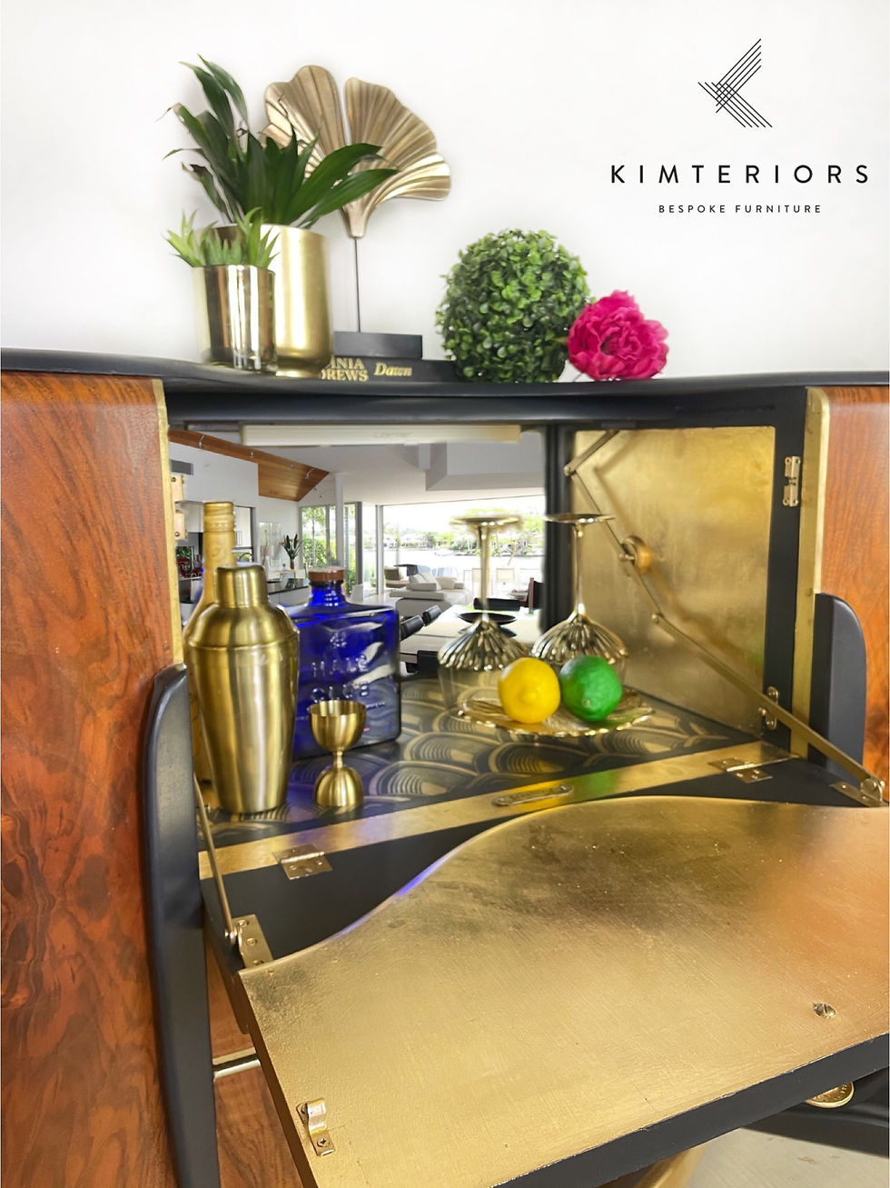 Thumbnail: Beautility Blue Vintage Cocktail Cabinet, drinks cabinet, Art Deco Walnut Sideboard,