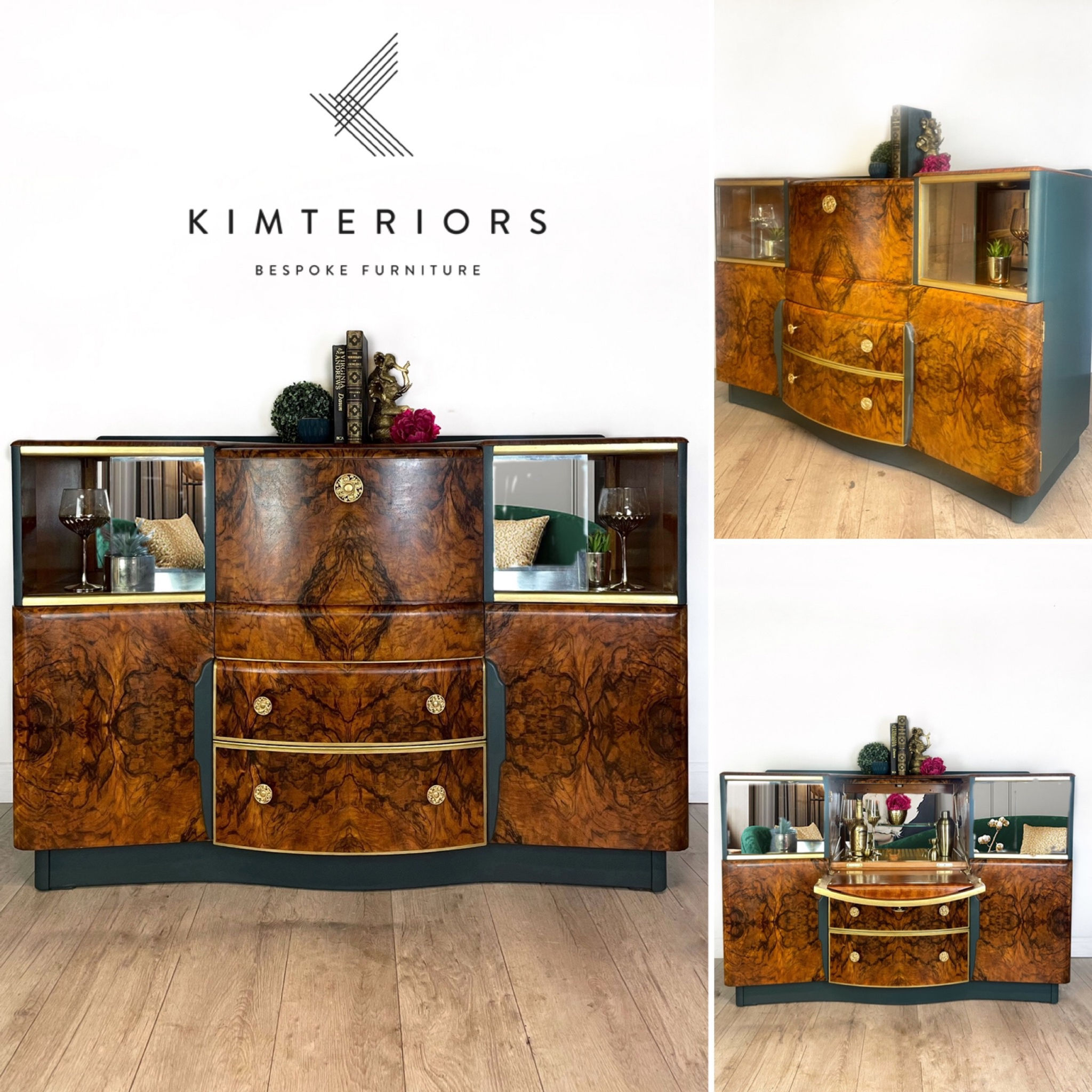 Beautility Cocktail Cabinet in Green and Gold