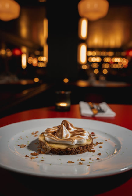 Lemon meringue pie dessert on white plate