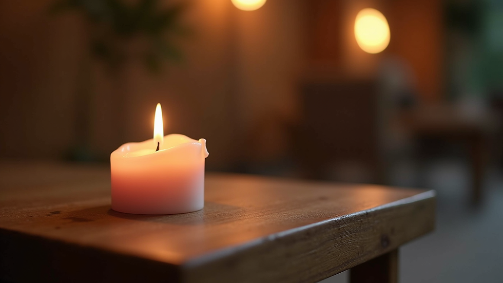 Vue rapprochée d’une bougie allumée sur une table en bois, symbole de calme et de détente