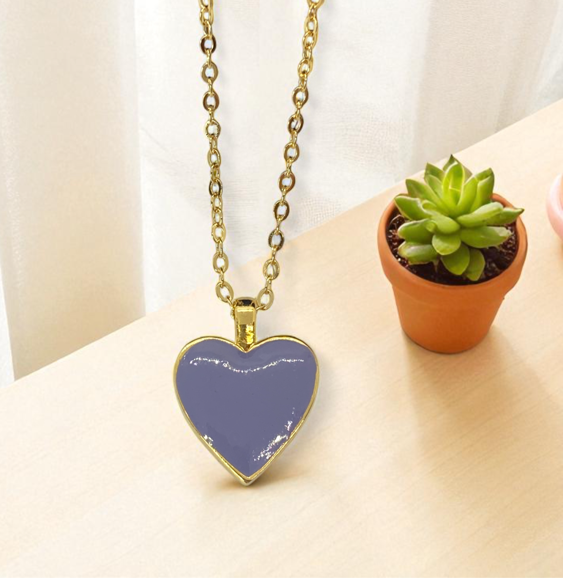 Necklace Purple Heart Charm Enamel Gold Chain