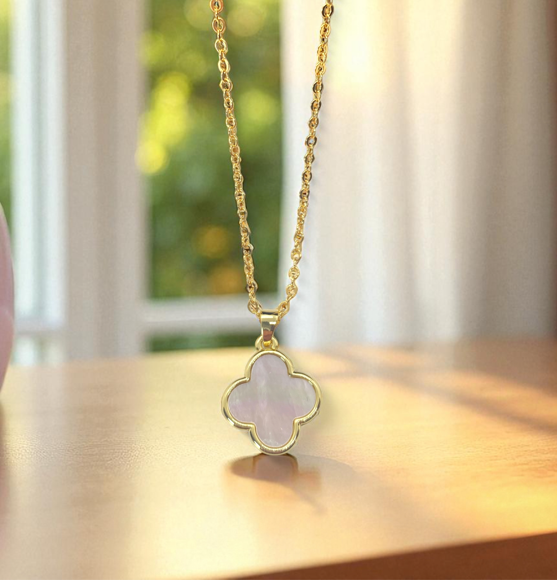 Necklace Clover Charm Goldtone Chain