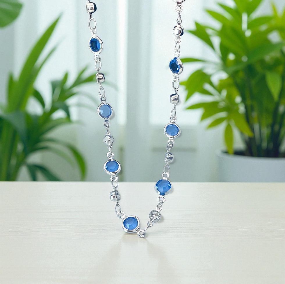 Necklace Blue Crystals Silvertone Chain