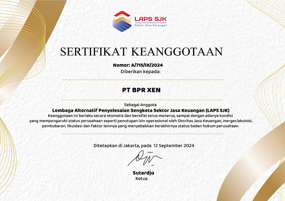 PT BPR XEN Resmi Terdaftar Sebagai Anggota LAPS SJK