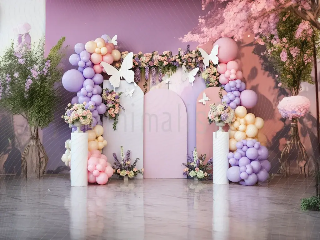 Spring Themed Butterfly Backdrop, Elegant Pastel Studio Backdrop