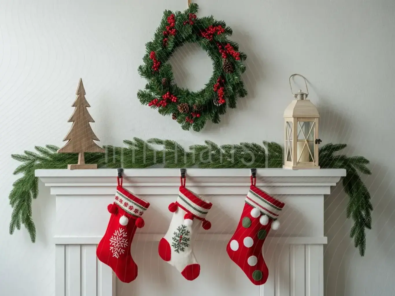 Noel Temalı Arka Plan: Şık Çam Ağacı, Kırmızı Çoraplar ve  Stüdyo Fonu