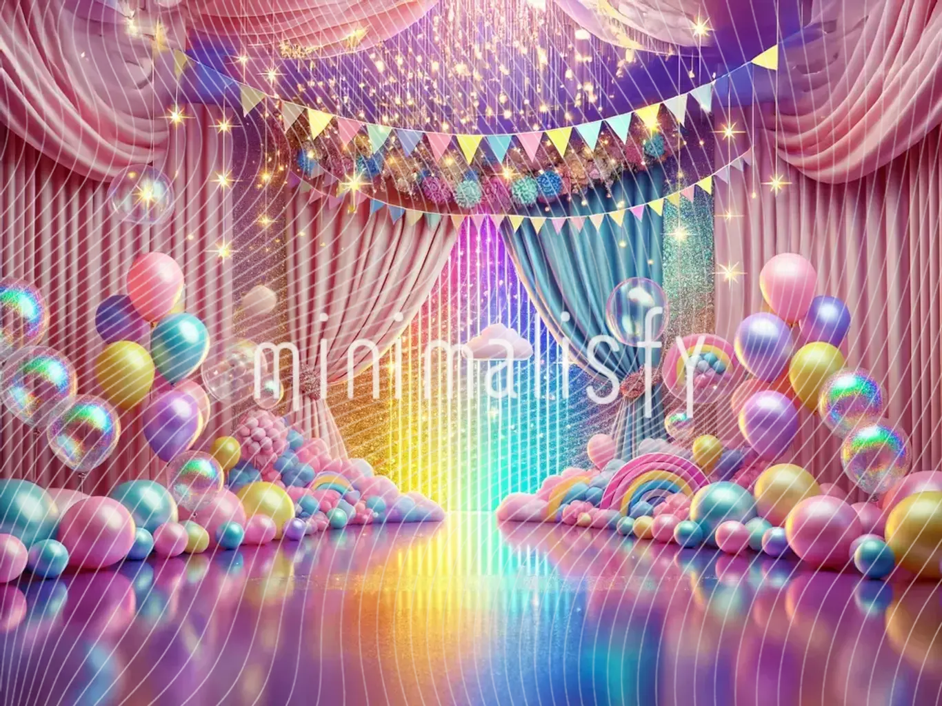 Luces danzantes y globos de colores: telón de fondo, fondo de estudio