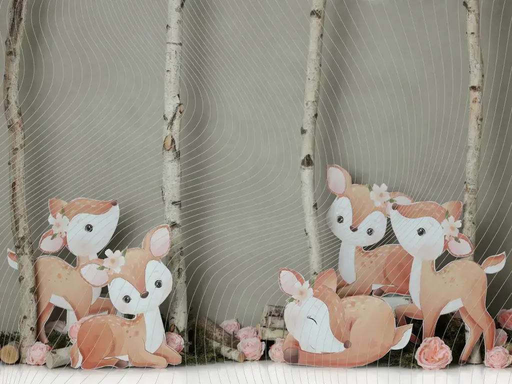 Sevimli Geyikler ve Doğanın Melodisi: Arka Plan 200x150cm Stüdyo Fonu