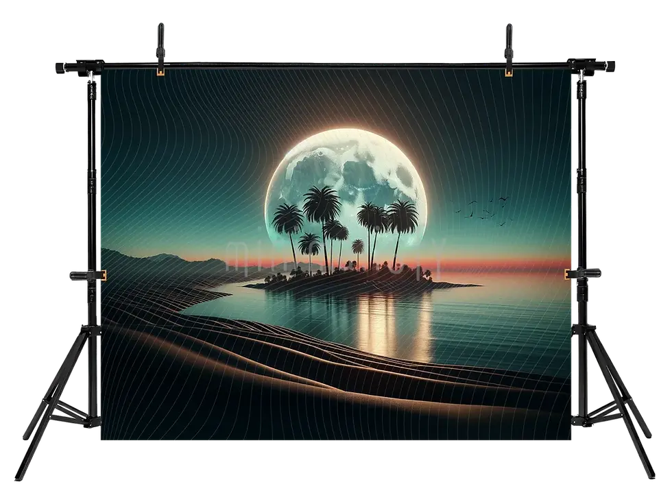 縮圖：月光下的热带岛屿背景 - 工作室背景