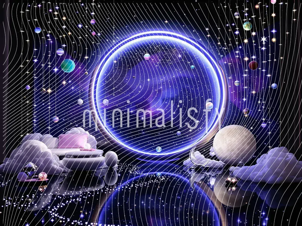 Magie du ciel : toile de fond de studio avec étoiles et planètes brillantes