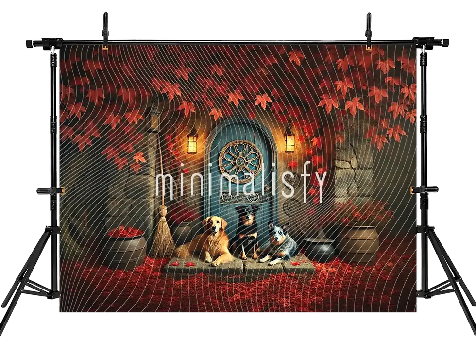 縮圖：神奇的背景：工作室背景与三只可爱的狗和秋叶
