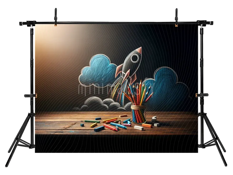 Miniature : Dessin de fusée imaginatif, arrière-plan amusant, toile de fond de studio