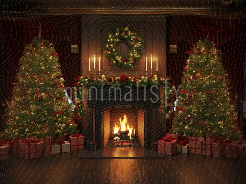 Sıcak Yılbaşı Şömine Konsepti Arka Plan  - Stüdyo Fonu