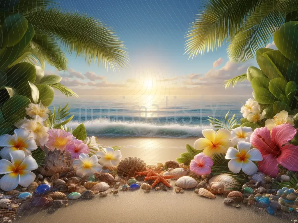 Tropical Beach View Sunset Background - Studio Backdrop