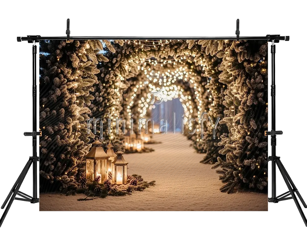 Küçük resim: Noel Işıklı Karlı Kış Patikası Yılbaşı & Kış Temalı Baskılı Kumaş Fon