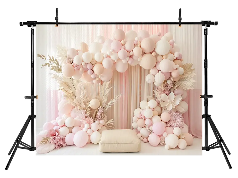 Miniature : Toile de fond détaillée avec ballon rose et or pour studio