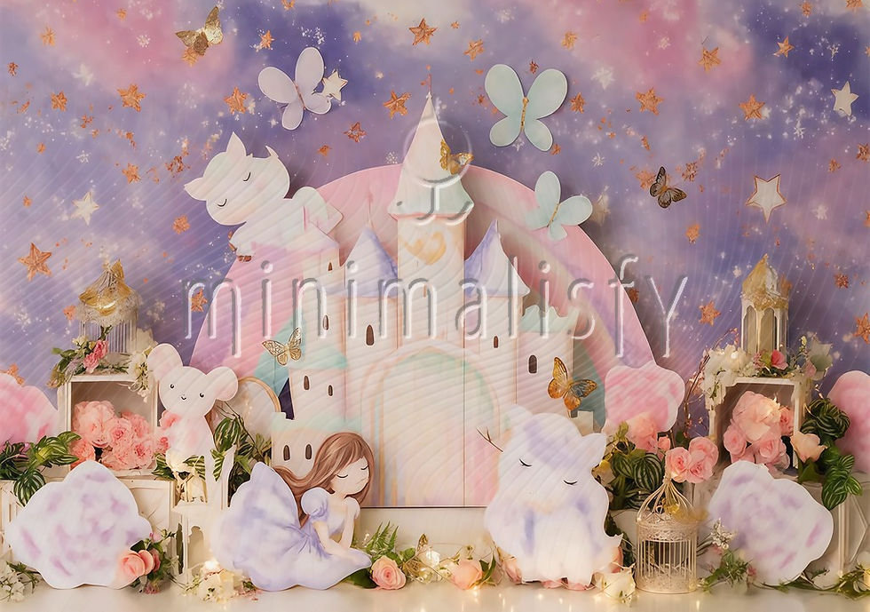Sihirli Kale ve Bulut Temalı Çocuk Odası Dekorasyon Arka Planı Stüdyo Fonu