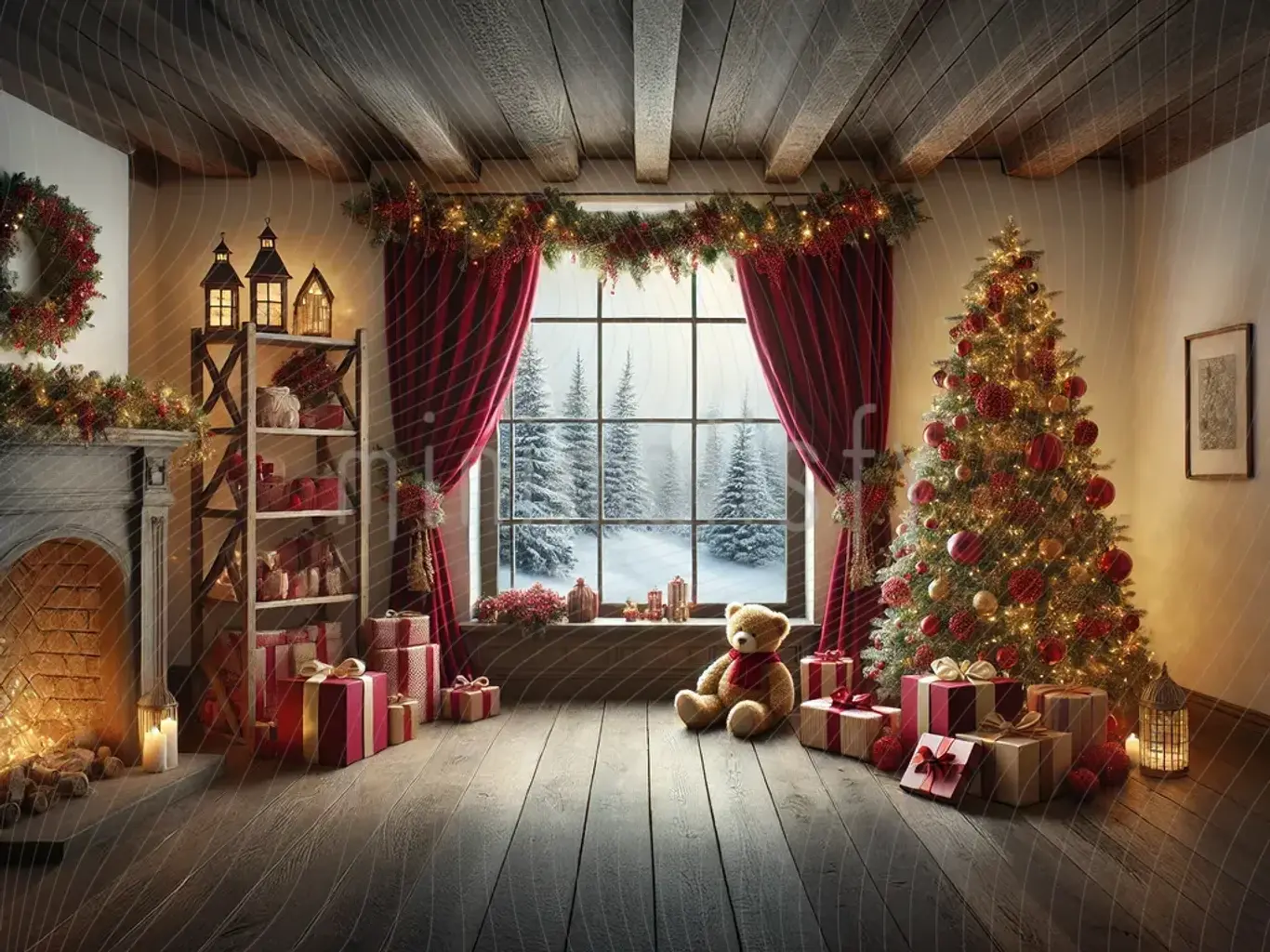 Kış Masalı Arka Plan,  - Sıcacık Bir Hediye Atmosferi Stüdyo Fonu