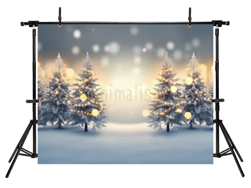 Miniature : Paysage d'hiver décoré de lumières : arrière-plan de studio avec des pins