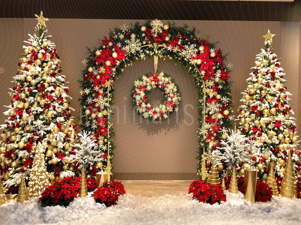 Kırmızı ve Altın Yılbaşı Temalı  Arka Plan Stüdyo Fonu