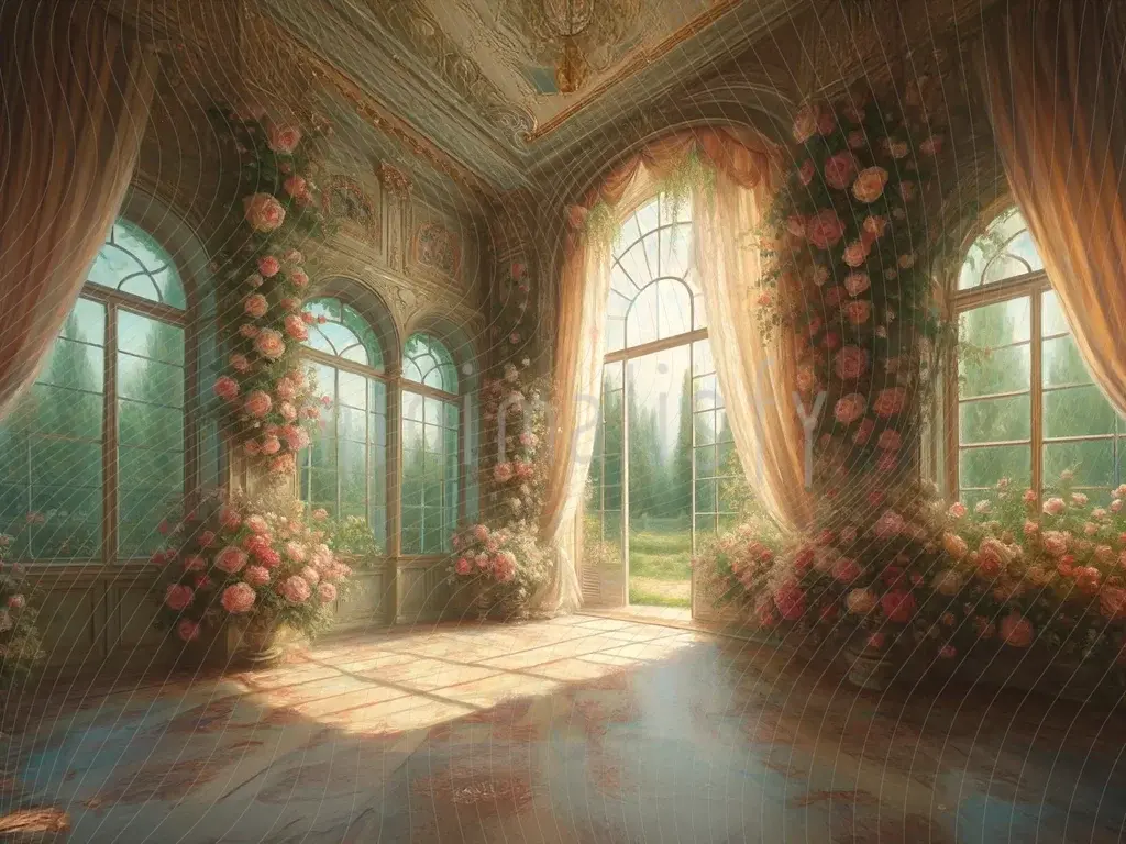 Gül Bahçesiyle Zarif Saray Salonu Arka Planı  Stüdyo Fonu