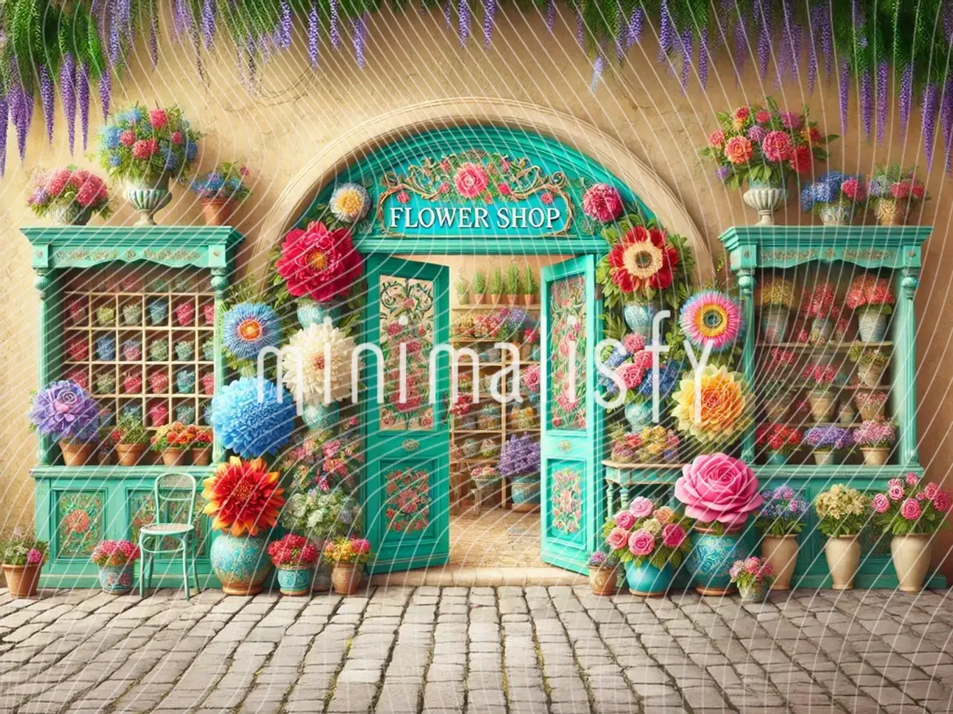 Danse des couleurs : arrière-plan de magasin de fleurs, toile de fond de studio