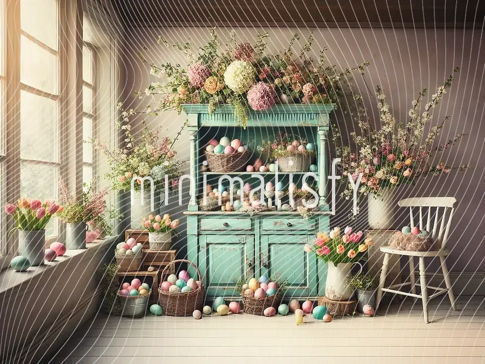 Renkli Yumurtalar ve Çiçeklerle Dolu Şirin Arka Plan, Stüdyo Fonu