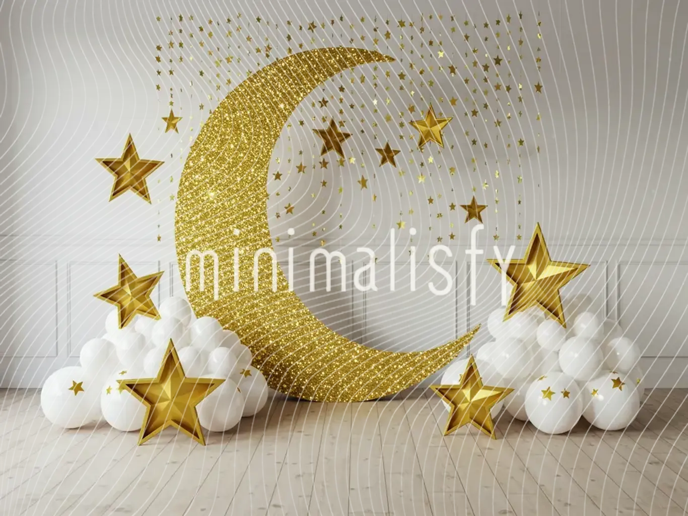 Un fondo elegante con estrellas doradas y luna brillante, fondo de estudio