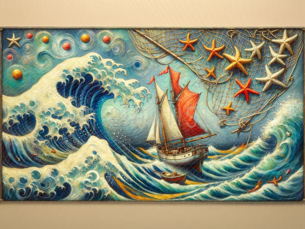 Nền nghệ thuật chủ đề biển gợn sóng và thuyền buồm – Nền Studio