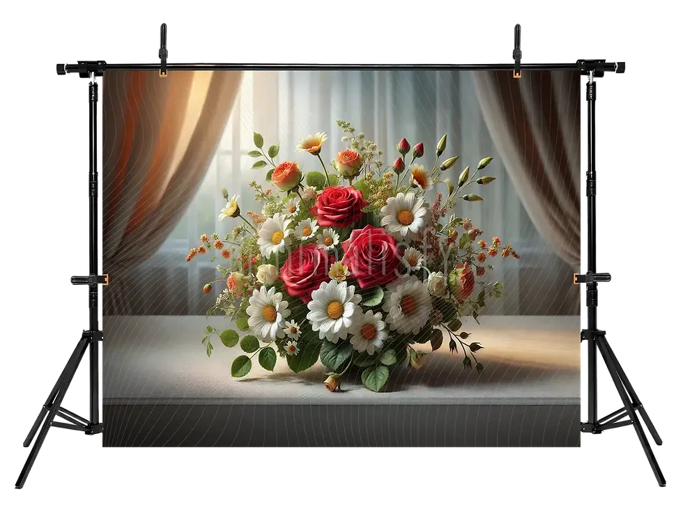 Miniatură: Doğal Gül ve Papatya Aranjmanlı Romantik Arka Plan  Stüdyo Fonu