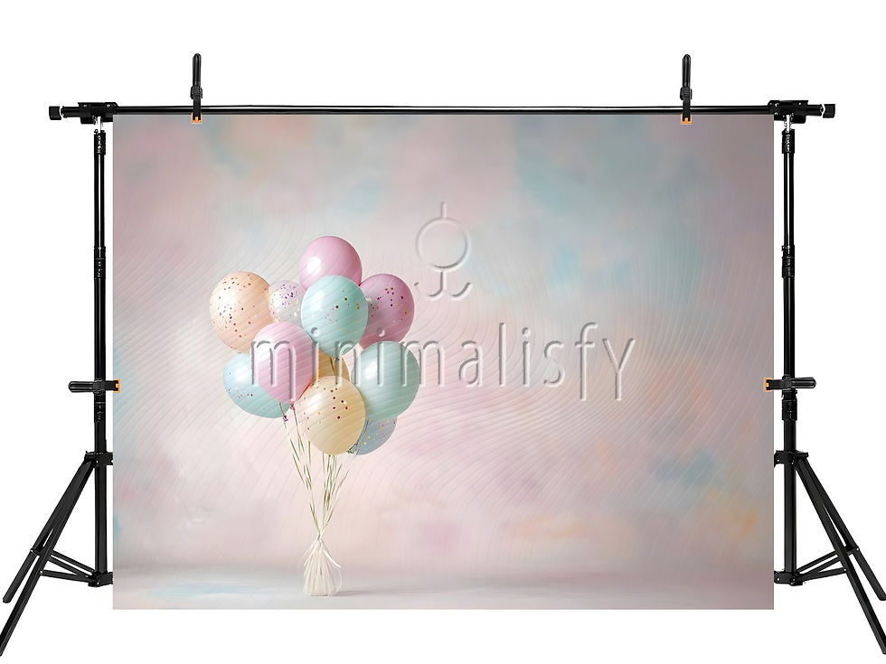Miniature : Masalsı Pastel Balonlu, Pırıltılı Bebek Partisi Baskılı Kumaş Fon