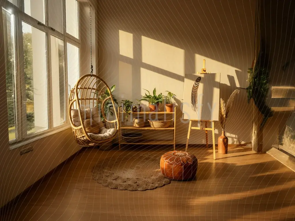 Doğal Işıkla Aydınlanmış Bohem Köşe Arka Plan  Stüdyo Fonu