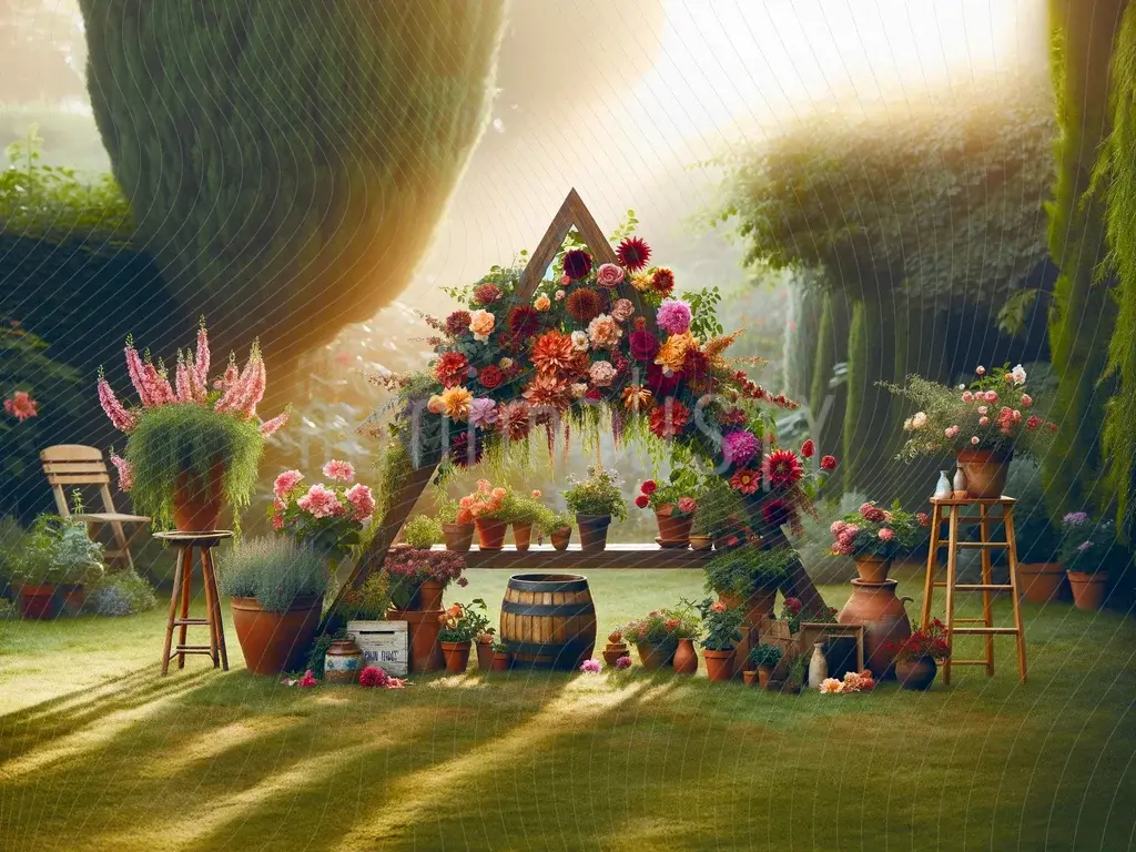 Romantik Çiçek Bahçesi ve Doğal Aranjman Arka Planı -  Stüdyo Fonu