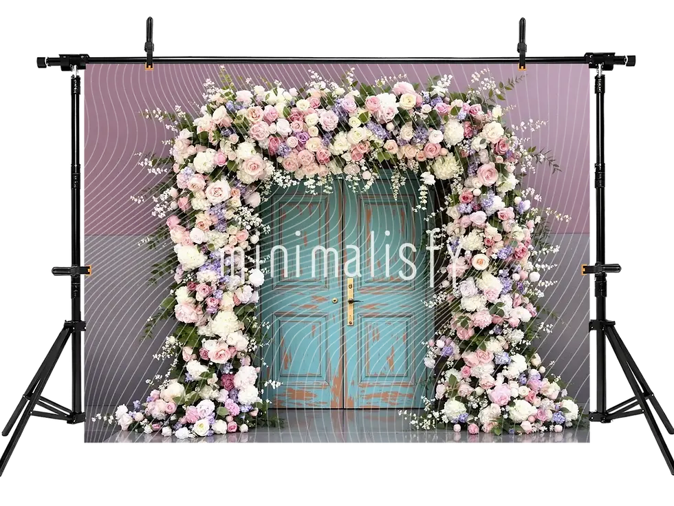 Miniaturbild: Türhintergrund mit bunten Blumen geschmückt - Studiohintergrund