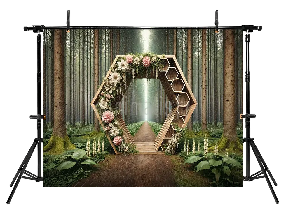 Miniatura: Fundo de estúdio detalhado com flores de madeira nas profundezas da floresta