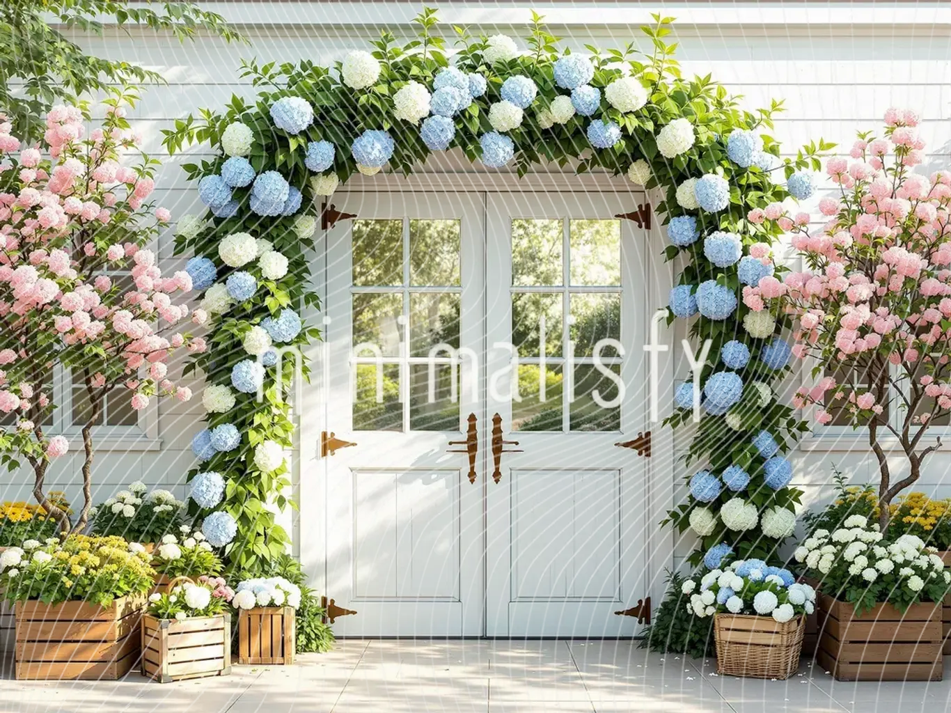 Cenário encantador: cena de jardim com flores coloridas, cenário de estúdio