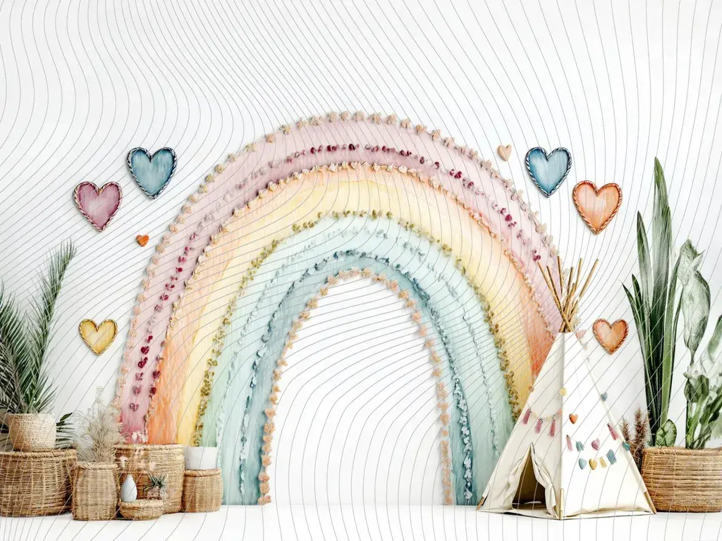 Fond de studio 200 x 150 cm, avec des détails de cœur colorés.