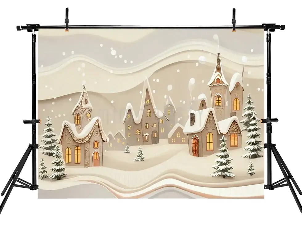 Miniatura: País das maravilhas do inverno: casas aconchegantes cobertas de neve, cenário de estúdio