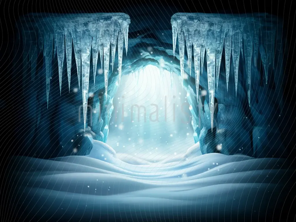 Buz Mağarası Temalı Arka Plan, Parlak Kristallerle  Stüdyo Fonu