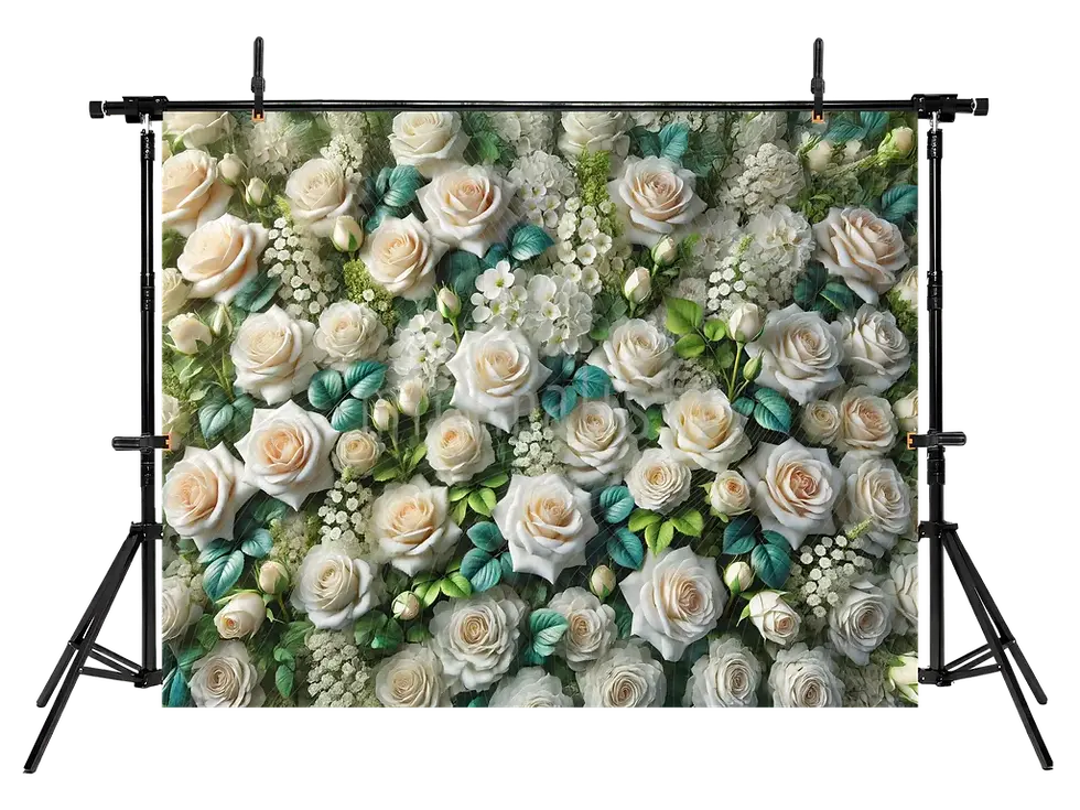 Miniatura: Romantyczne tło kwiatowe ozdobione eleganckimi białymi różami - tło studyjne