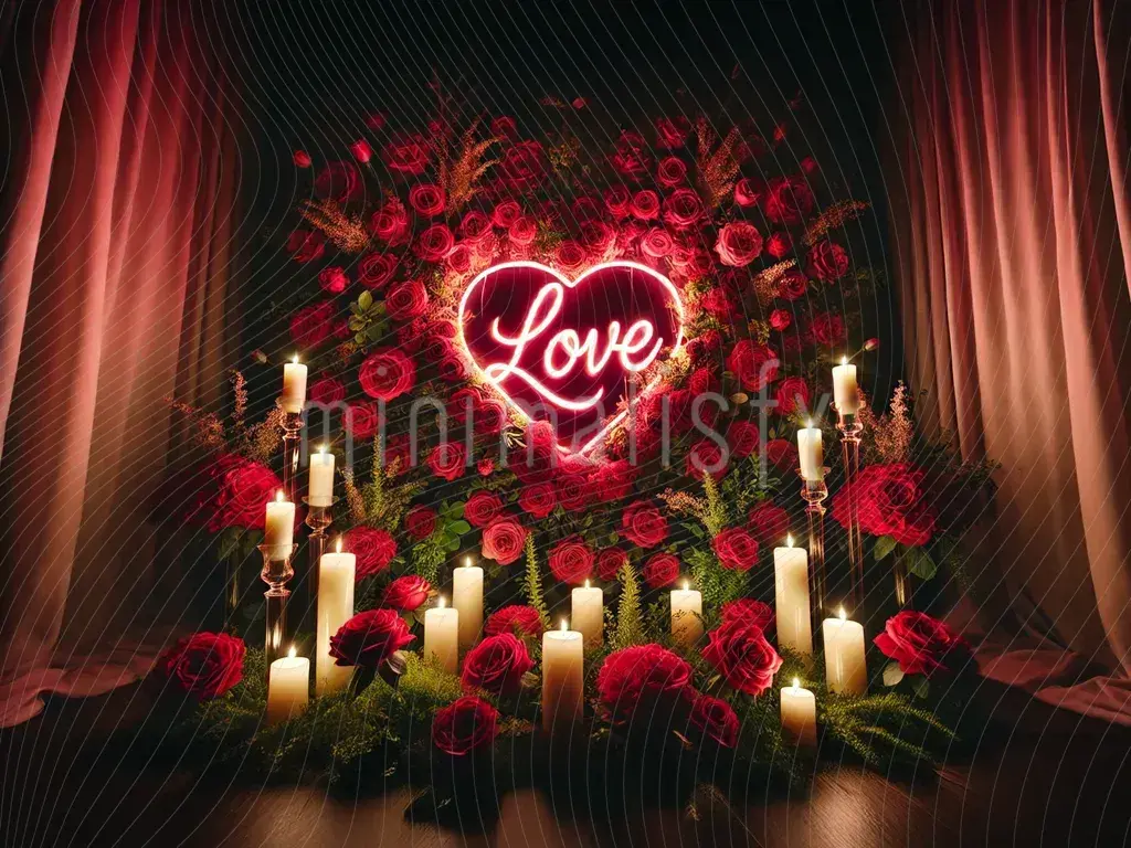Romantične rdeče vrtnice in sveče z iskricami ljubezni, studijsko ozadje
