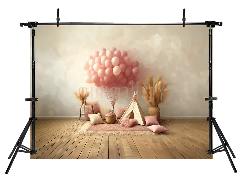 Küçük resim: Pastel Tonlarda Çadır ve Balon Temalı Arka Plan -  Stüdyo Fonu