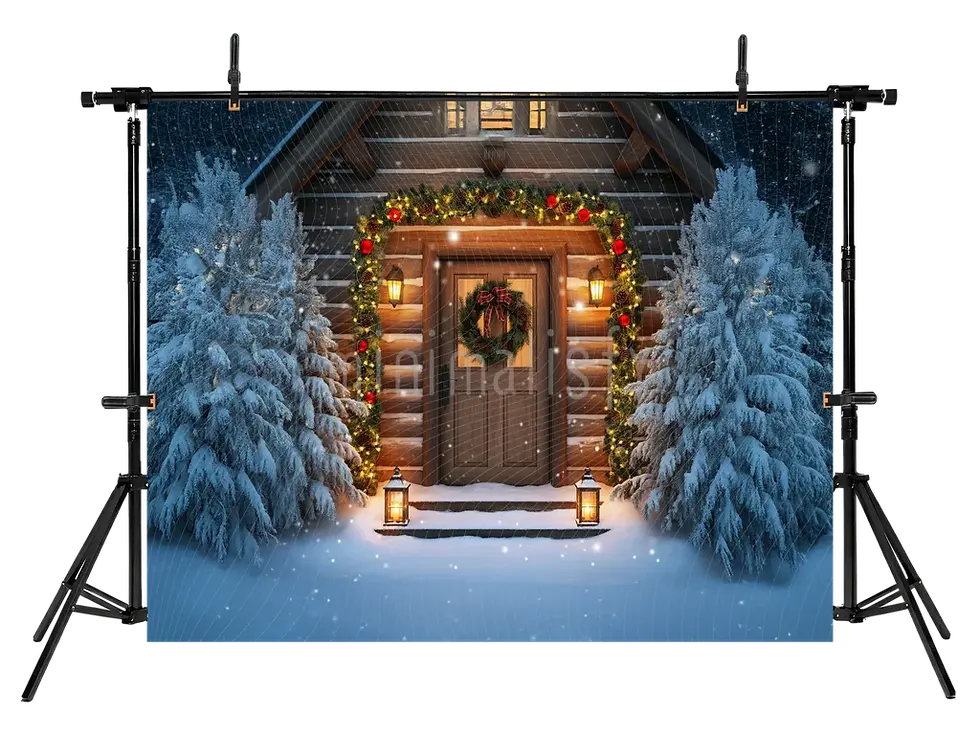 Миниатюра: Фон для зимнего деревянного входа в дом — студийный фон