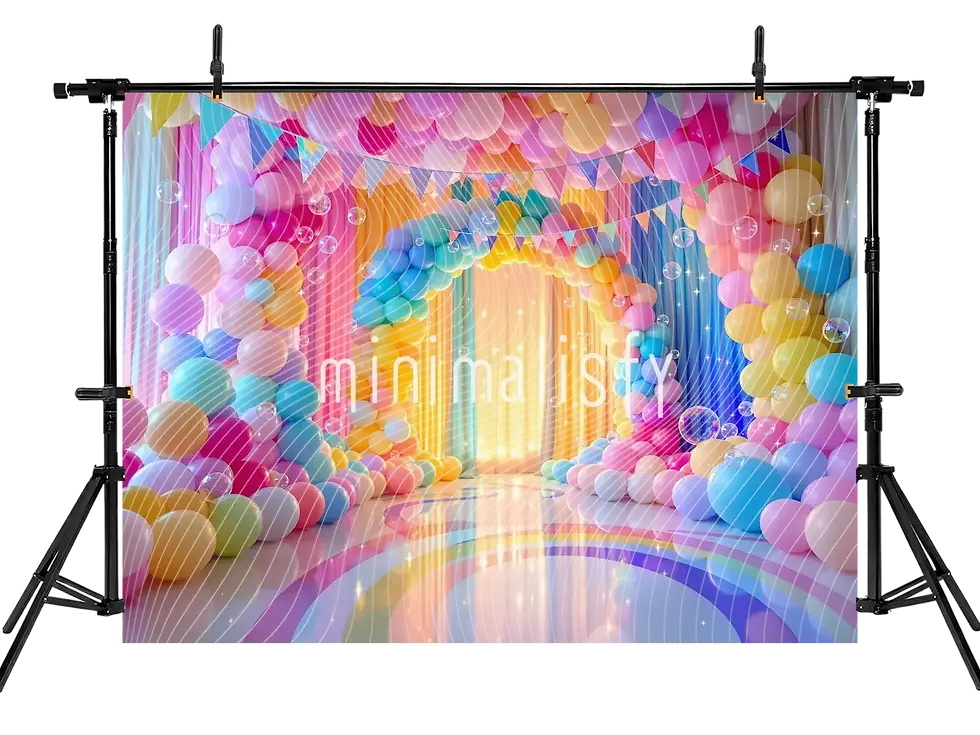 الصورة المصغرة: Renkli Balonlar ve Pastel Tonlarıyla Canlandırılmış Arka Plan, Stüdyo Fonu