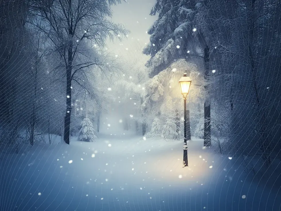 Fond d'écran sur le thème de la rue avec lampe de nuit d'hiver - Toile de fond pour studio