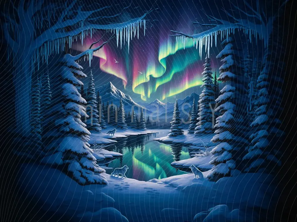 Kuzey Işıkları: Büyüleyici Kış Gecesi Arka Planı Stüdyo Fonu